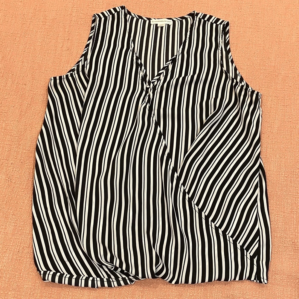 Elegant Black and White Striped V-Neck Blouse